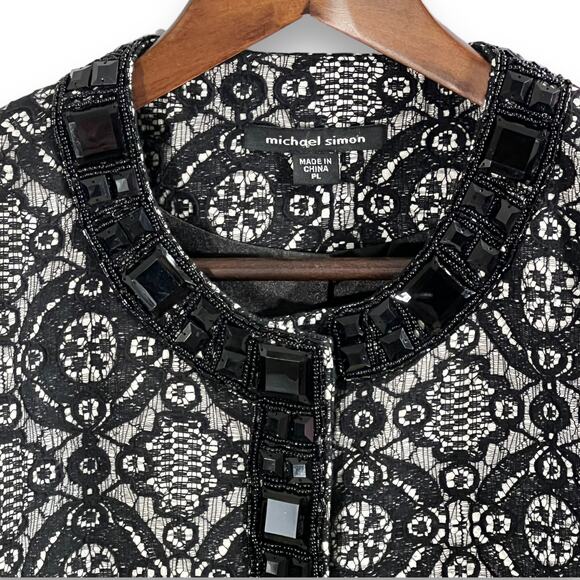 Michael Simon Beaded Brocade Jacket Black Petite L Evening Classic - Picture 5 of 12